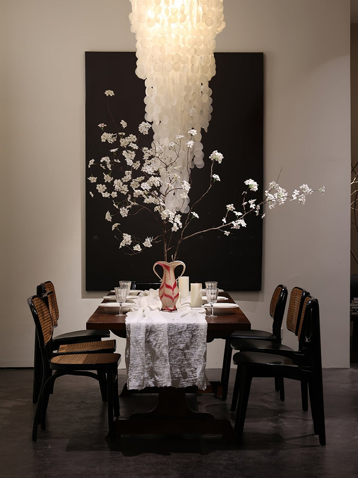 Nerida Shell Curated Iron & Glass Chandelier – handcrafted surface texture