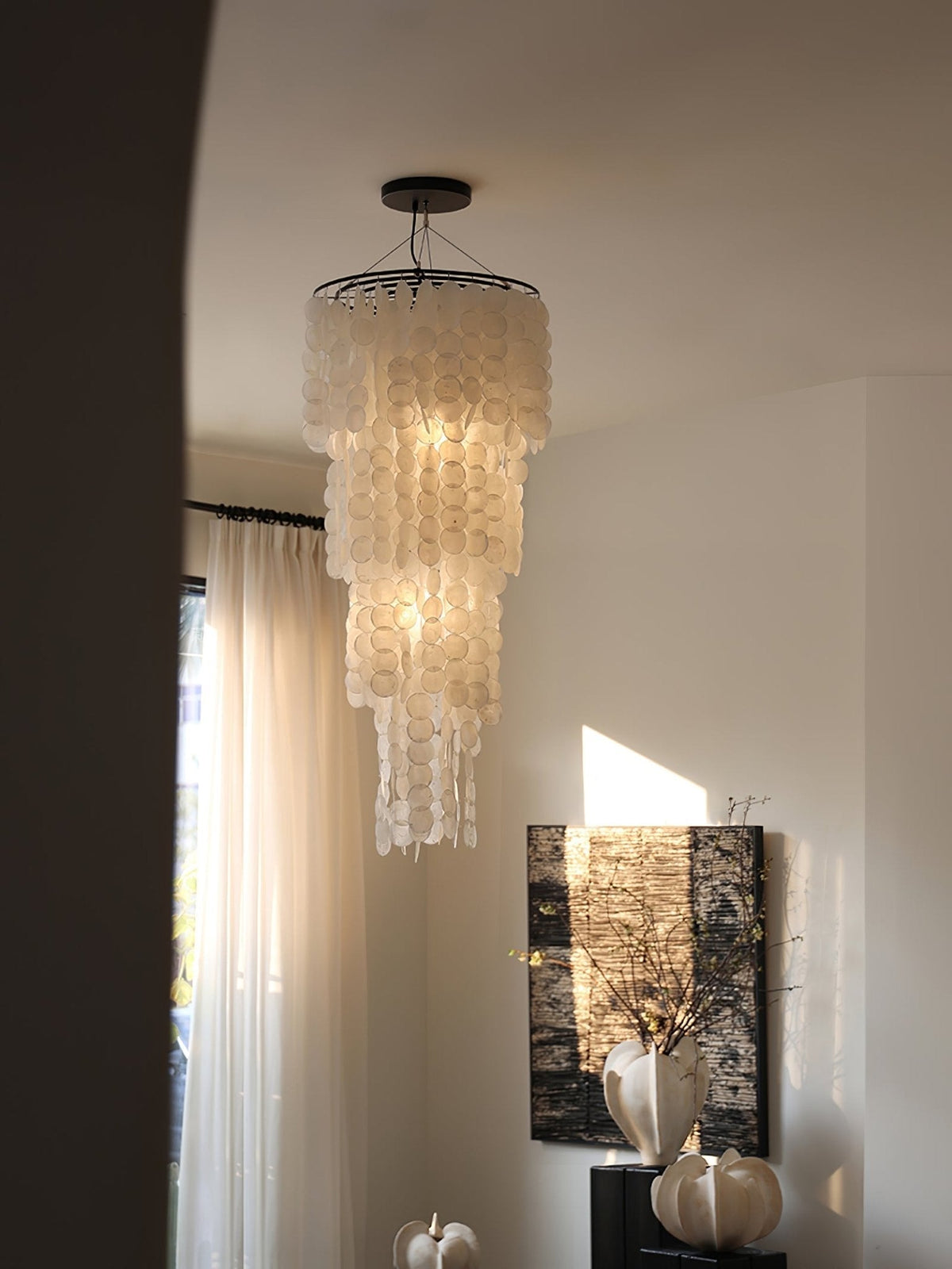 Nerida Shell Curated Iron & Glass Chandelier – full fixture elevation view