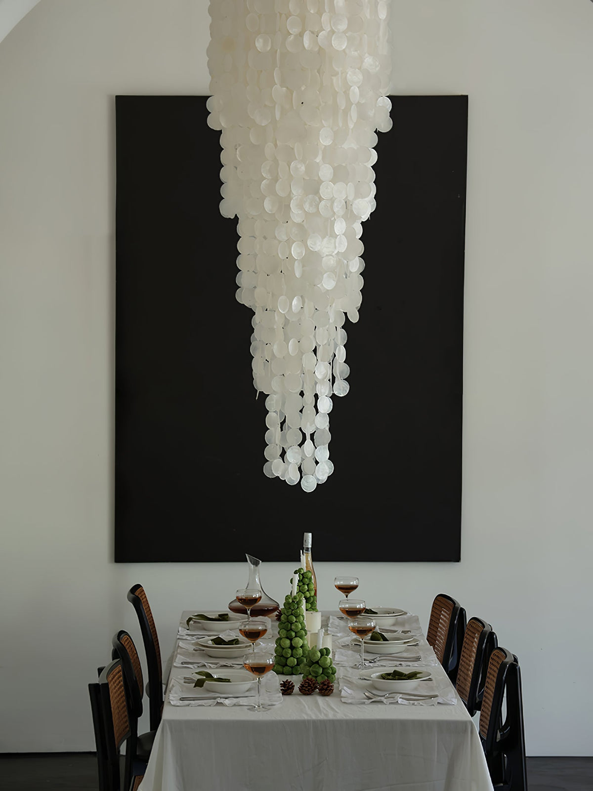 Nerida Shell Curated Iron & Glass Chandelier – side angled contour profile