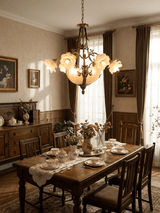 Nerina Brass Curated Mouth-Blown Frosted Glass C – illuminated warm ambiance setting
