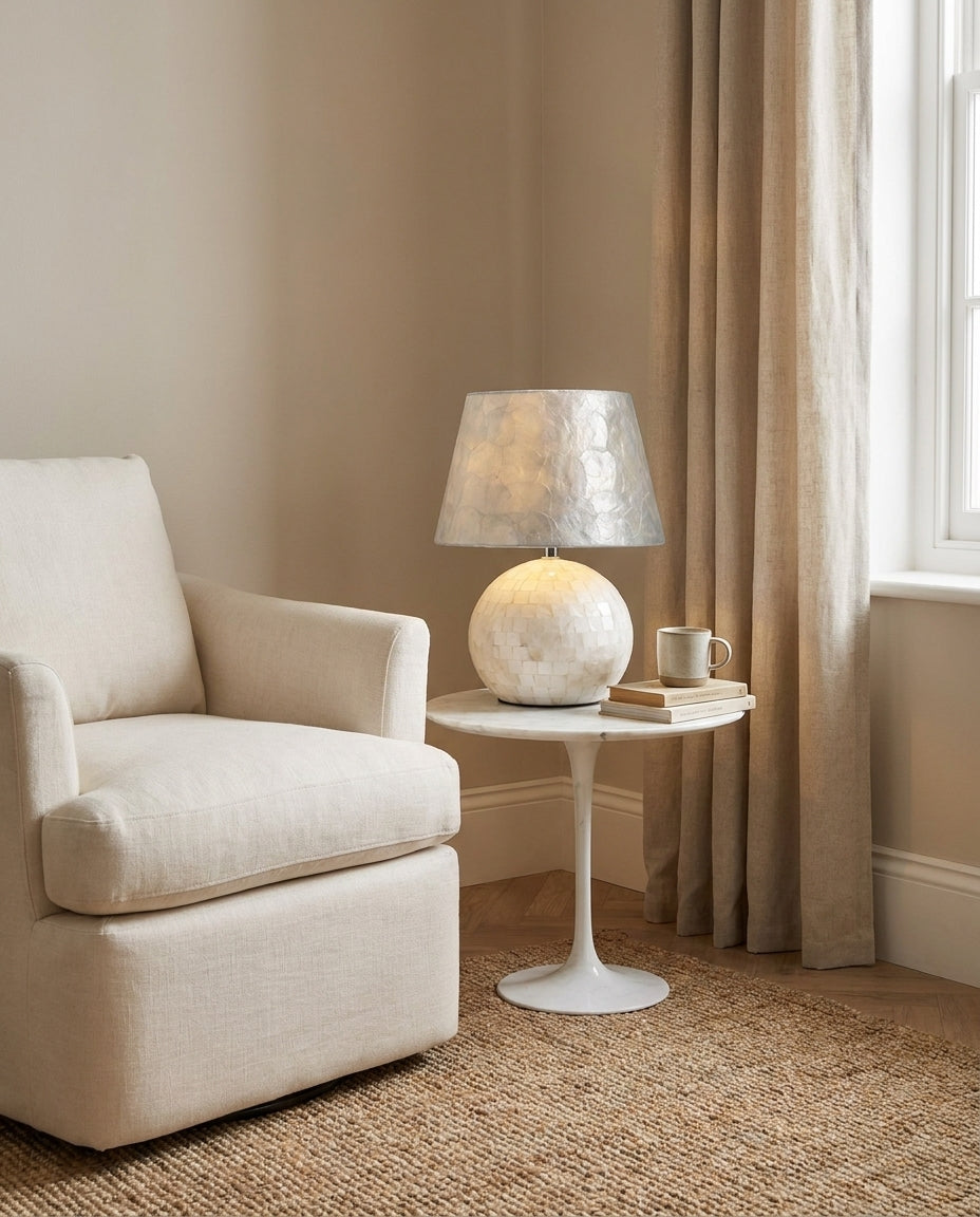 Nerina Curated Iron & Glass Table Lamp – architectural ceiling profile