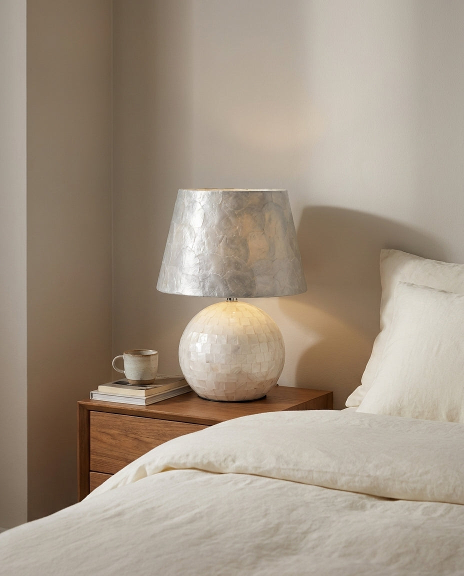 Nerina Curated Iron & Glass Table Lamp installed in residential dining space