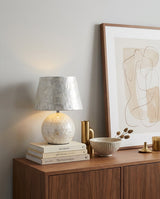 Nerina Curated Iron & Glass Table Lamp – illuminated warm ambiance setting