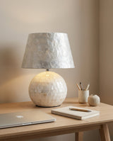 Nerina Curated Iron & Glass Table Lamp warm illuminated room view