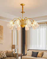 Nikoll Curated Mouth-Blown Frosted Glass Chandel – illuminated warm ambiance setting