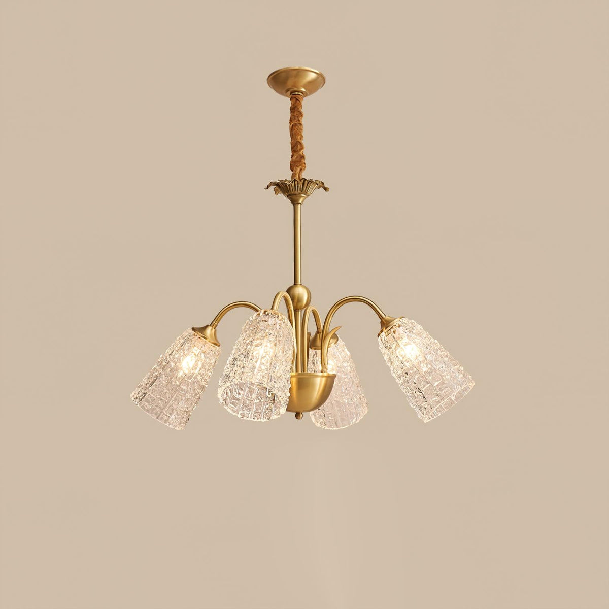 Nikoll Curated Mouth-Blown Frosted Glass Chandel – illuminated warm ambiance setting #1
