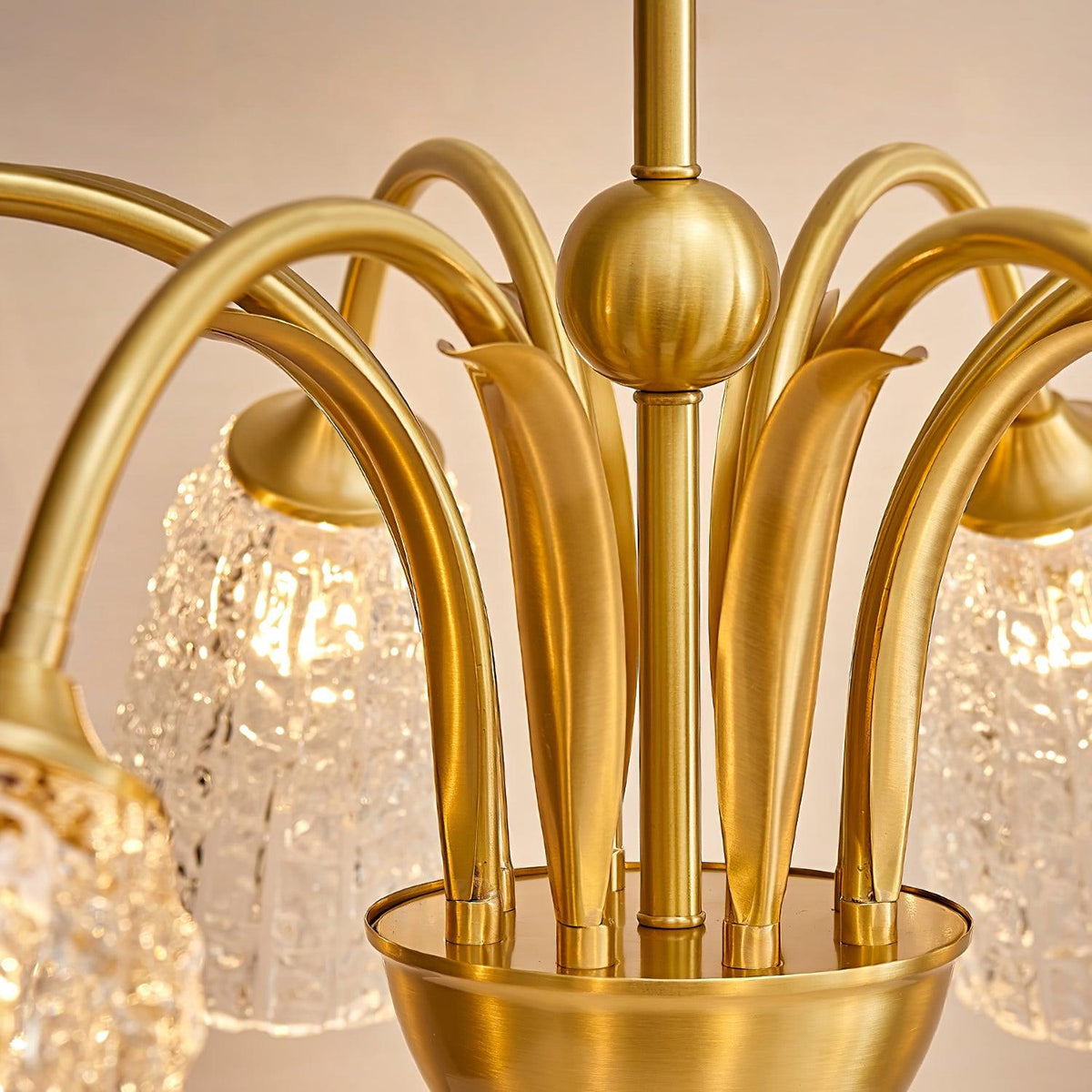 Nikoll Curated Mouth-Blown Frosted Glass Chandel – structural canopy joint detail