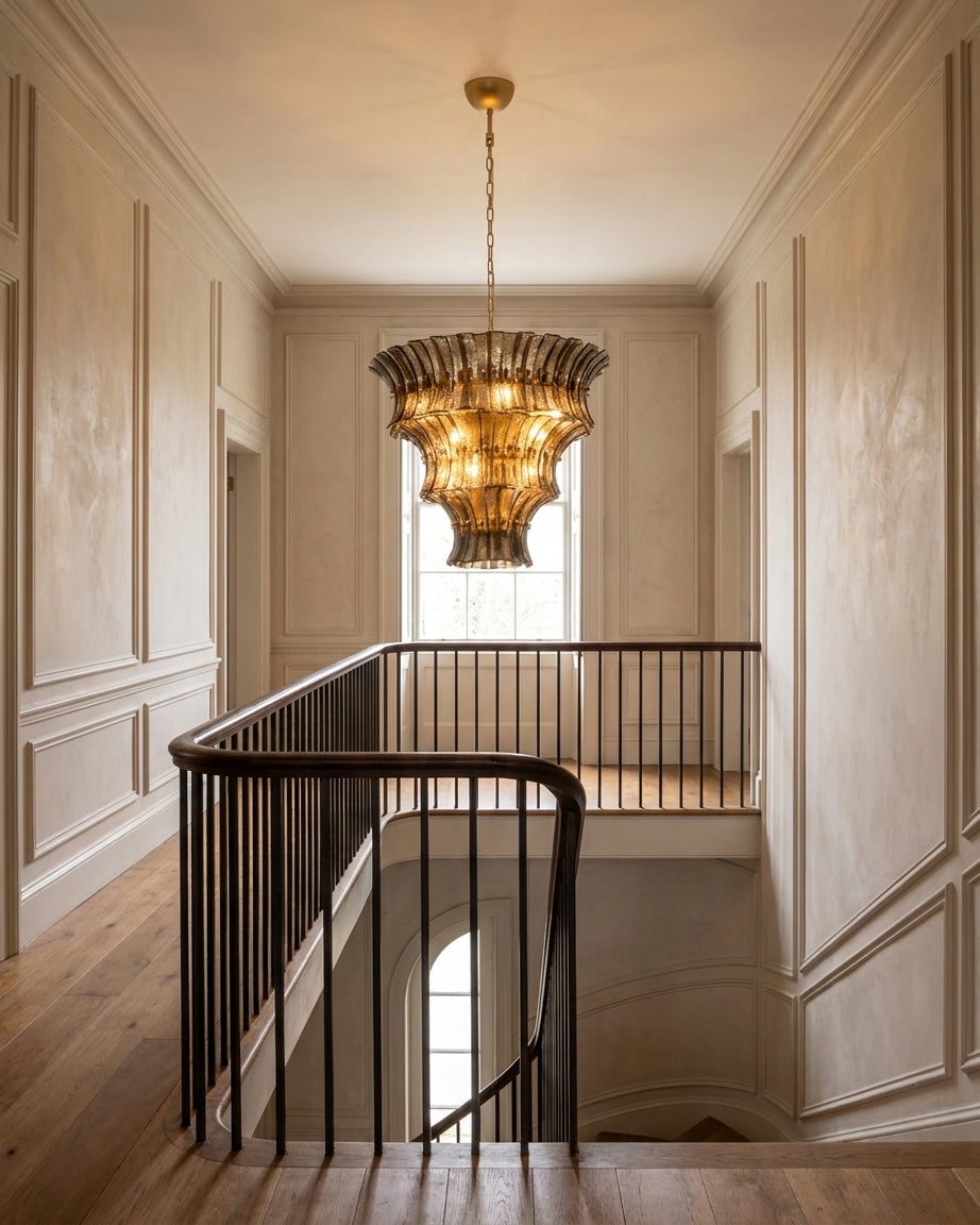 Nocteva Curated Amber Art Glass Chandelier – dimensional scale reference
