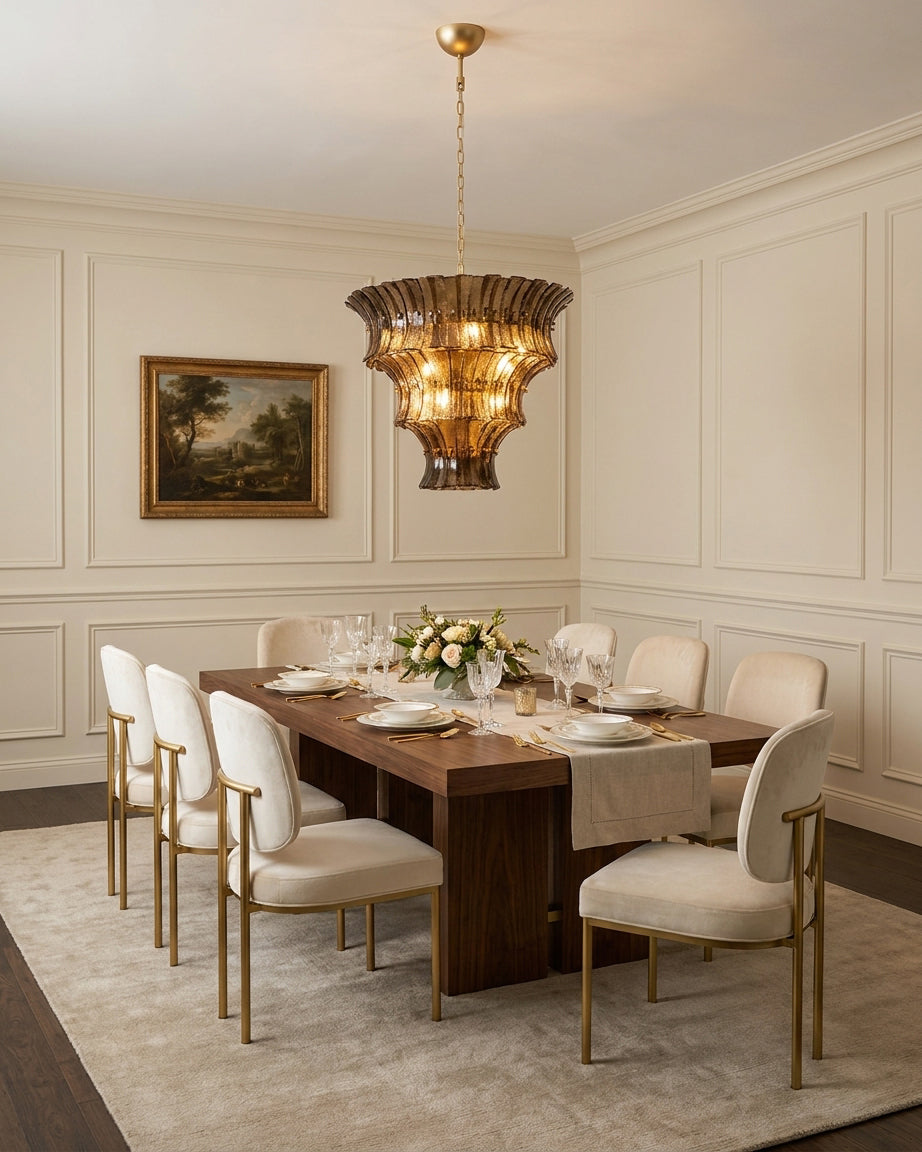 Nocteva Curated Amber Art Glass Chandelier – handcrafted surface texture