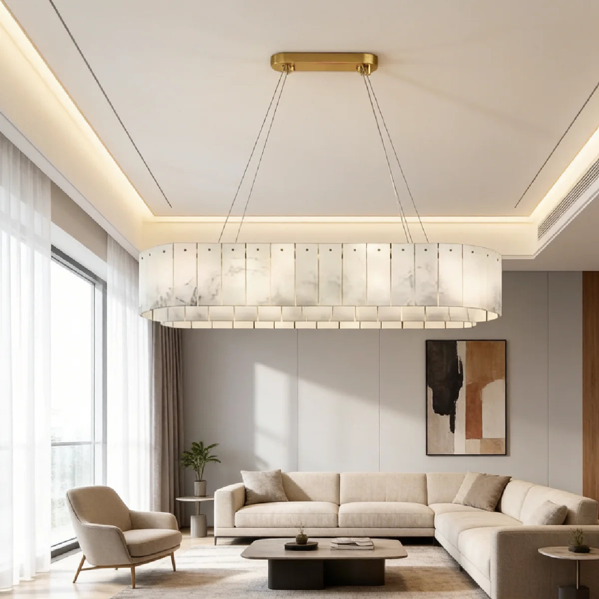 Spanish Alabaster Chandelier View 3 | Natural Spanish Alabaster Nona Linear Chandelier | Modern Luxury Lighting | JINSHE | JINSHE
