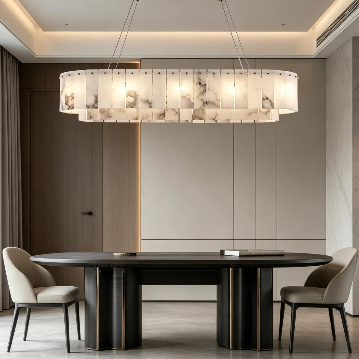 Spanish Alabaster Chandelier View 6 | Natural Spanish Alabaster Nona Linear Chandelier | Modern Luxury Lighting | JINSHE | JINSHE