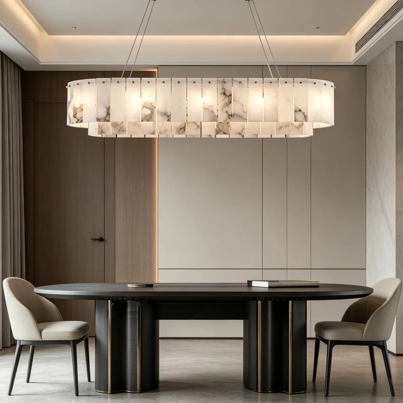 Spanish Alabaster Chandelier View 6 | Natural Spanish Alabaster Nona Linear Chandelier | Modern Luxury Lighting | JINSHE | JINSHE