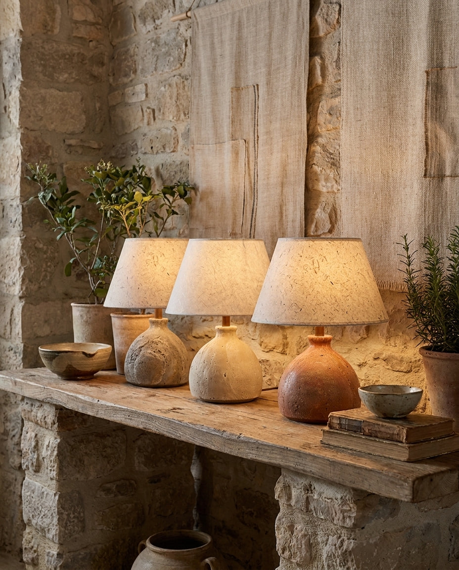 Norvessa Curated Yellow Travertine Table Lamp – dimensional scale reference