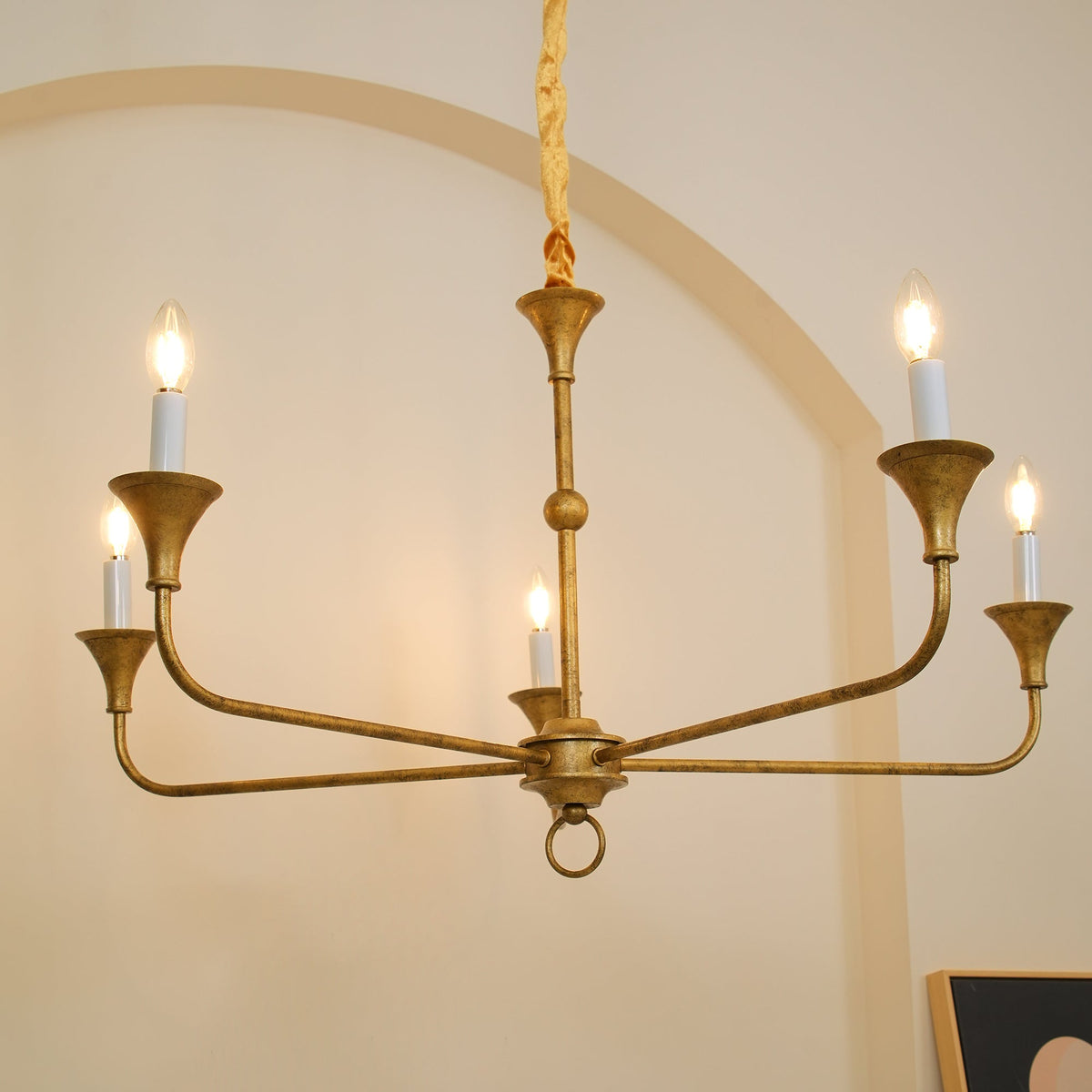 Elara Candle Curated Solid Brass Chandelier – full fixture elevation view