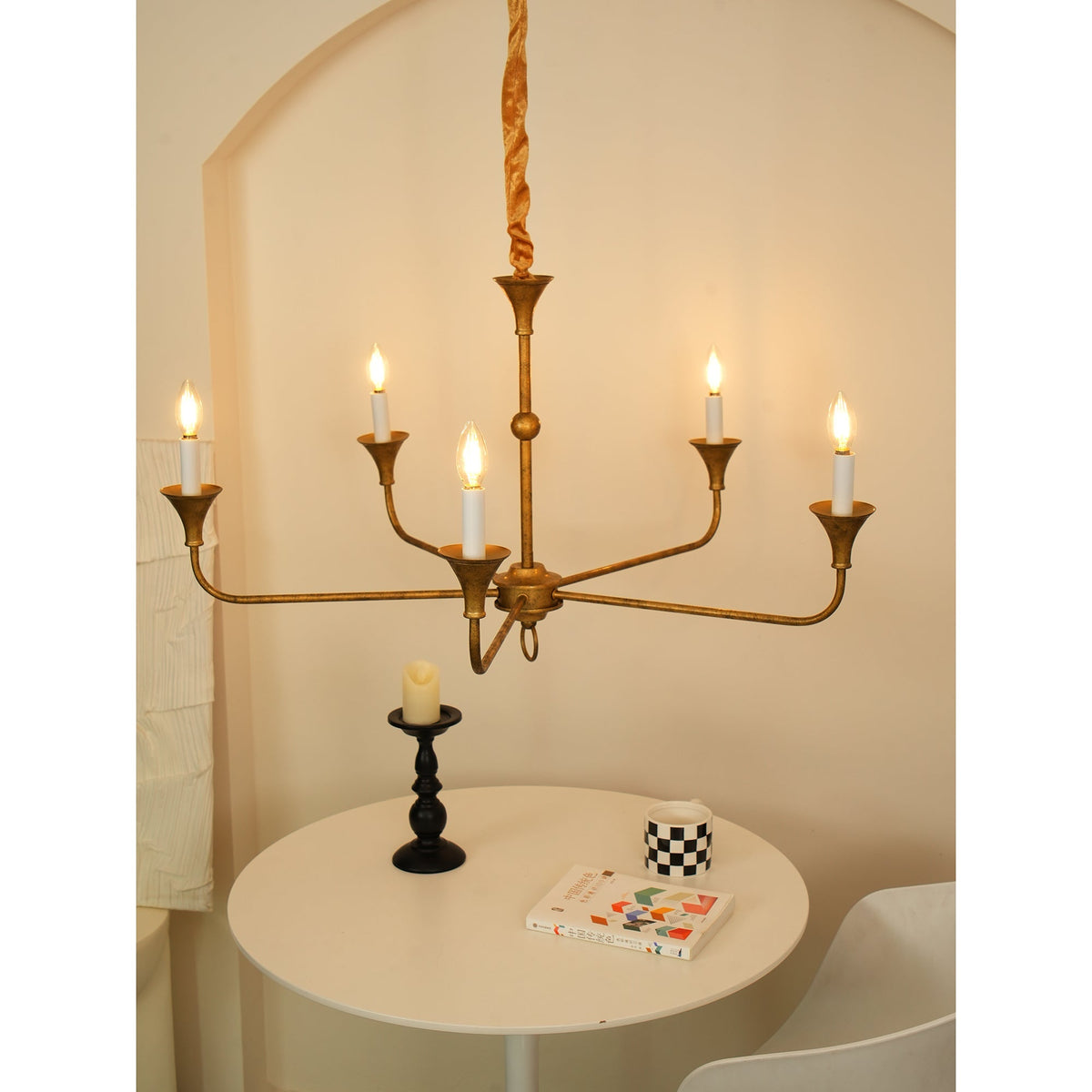 Elara Candle Curated Solid Brass Chandelier – macro detail view #1
