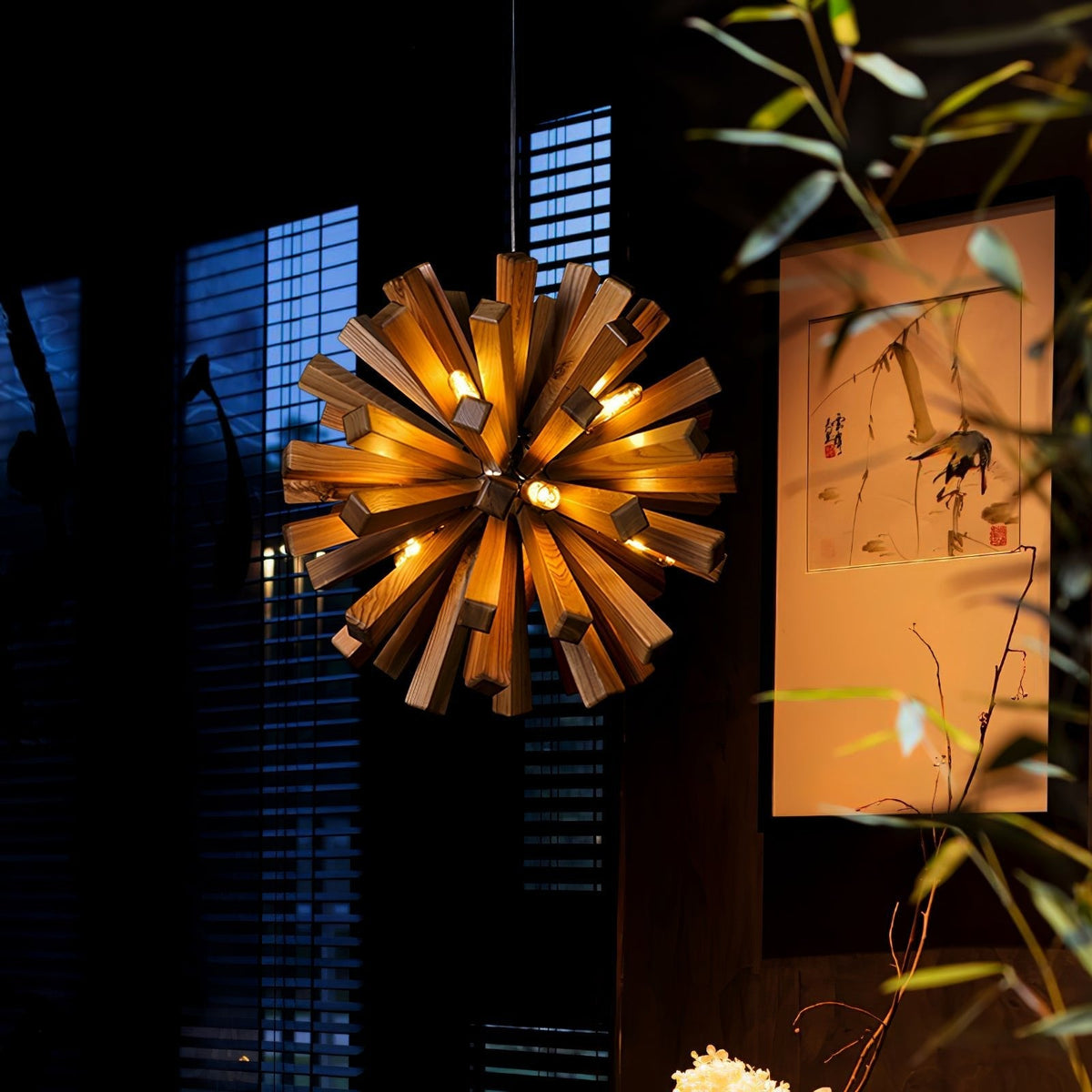 Nova Burst Curated Iron & Glass Chandelier installed in residential dining space