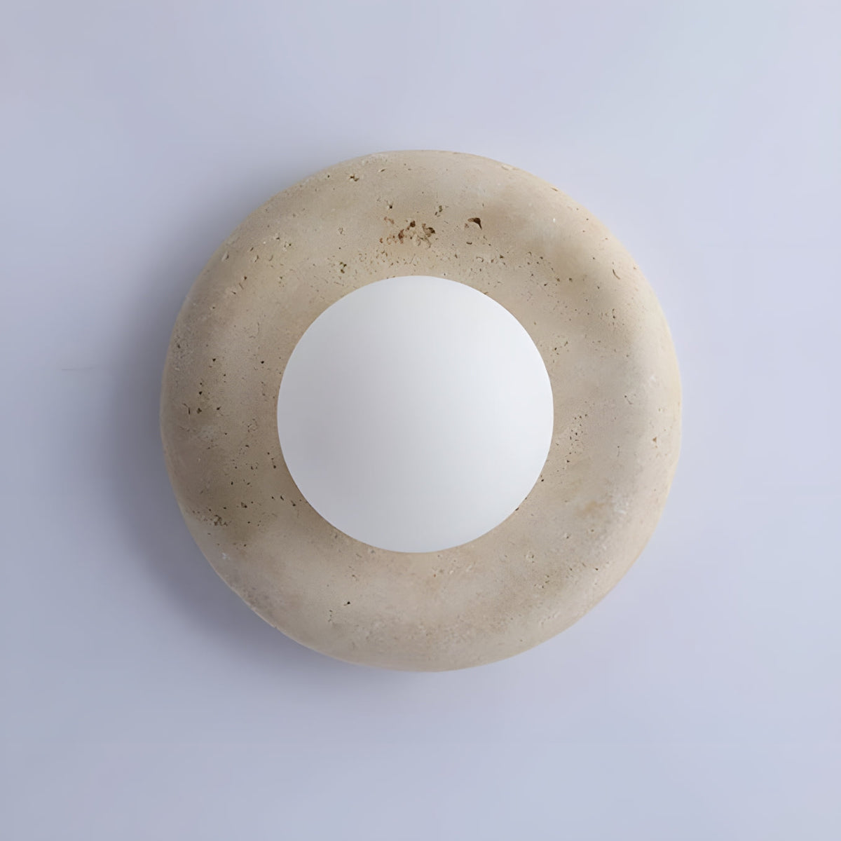 Nuvane Orb Curated Yellow Travertine Wall Sconce – spatial dining room perspective