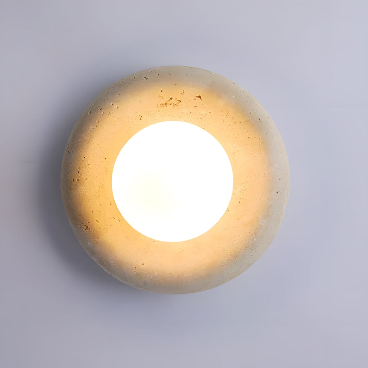 Nuvane Orb Curated Yellow Travertine Wall Sconce – full fixture elevation view