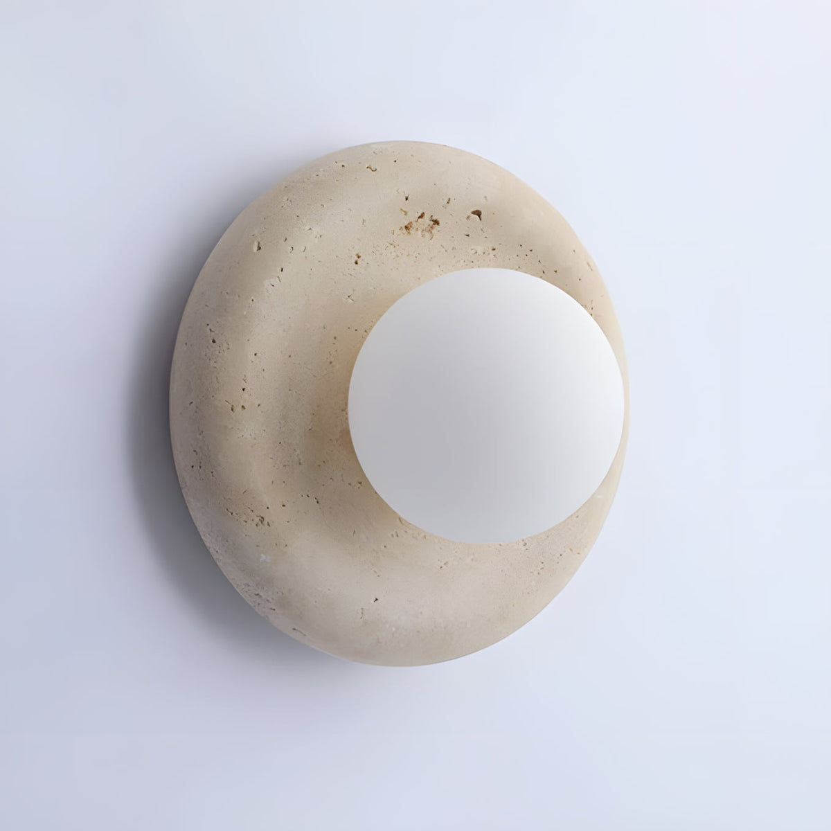 Nuvane Orb Curated Yellow Travertine Wall Sconce – side angled contour profile