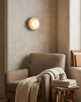 Nuvane Orb Curated Yellow Travertine Wall Sconce – architectural ceiling profile