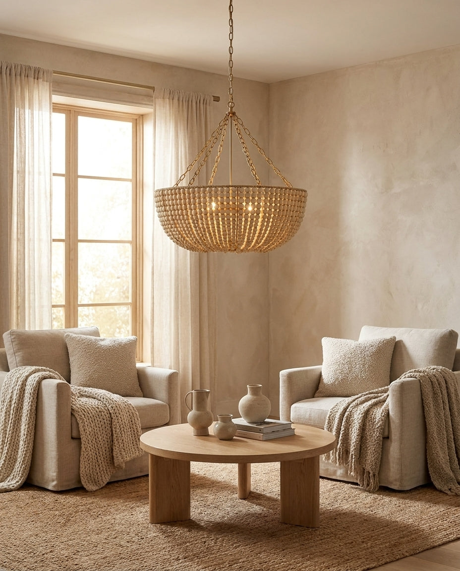 Oakmere Curated Solid Hardwood Chandelier – structural canopy joint detail