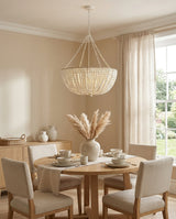 Oakmere Curated Solid Hardwood Chandelier warm illuminated room view