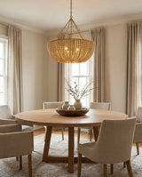 Oakmere Curated Solid Hardwood Chandelier – illuminated warm ambiance setting