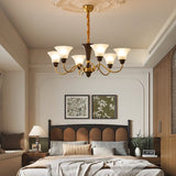 Octavia Curated Mouth-Blown Frosted Glass Chande warm illuminated room view