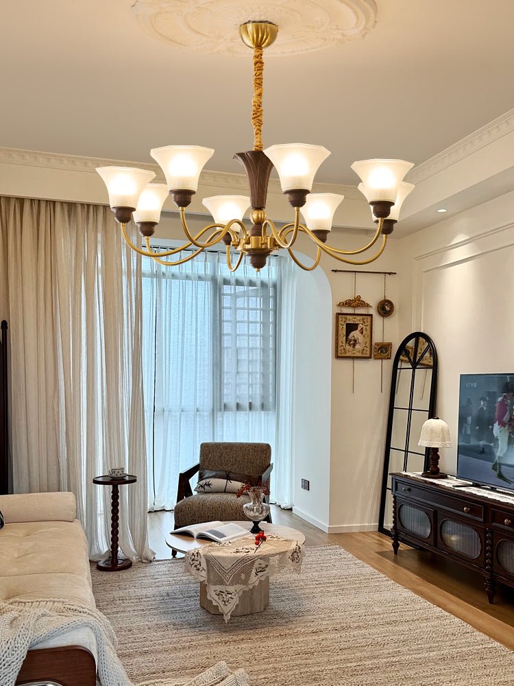 Octavia Curated Mouth-Blown Frosted Glass Chande – full fixture elevation view