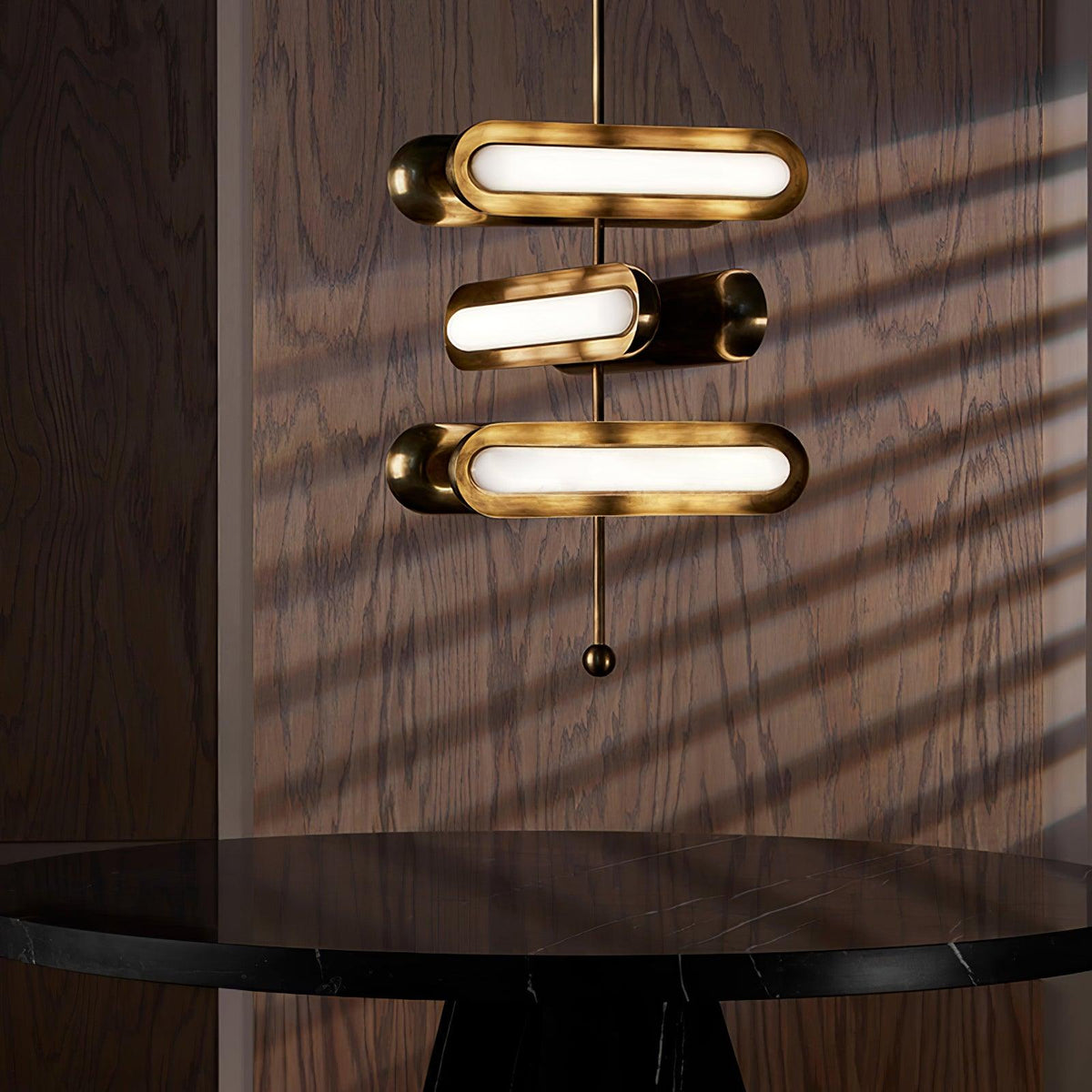 Capsule Curated Mouth-Blown Frosted Glass Chande installed in residential dining space