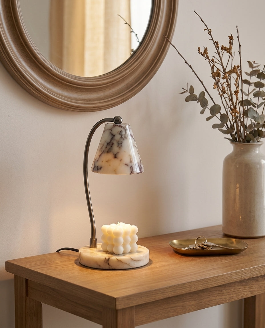 Onyra Candle Warmer Curated Iron & Glass Table L installed in residential dining space