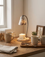Onyra Candle Warmer Curated Iron & Glass Table L warm illuminated room view