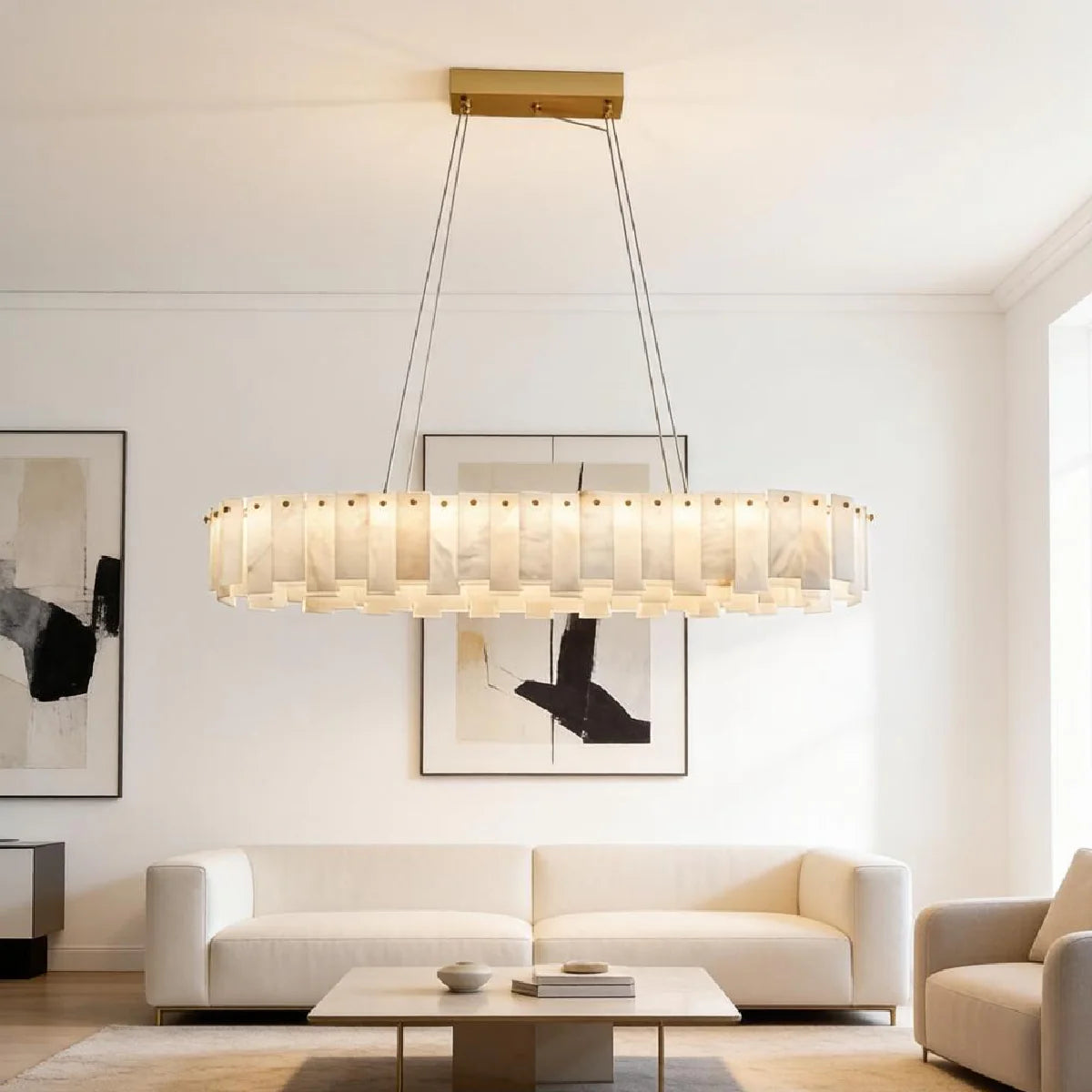 Spanish Alabaster Chandelier View 6 | Natural Spanish Alabaster Onyx Linear Chandelier | Modern Luxury Lighting | JINSHE | JINSHE