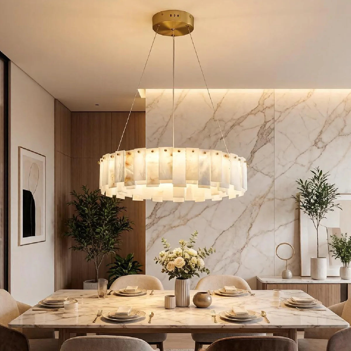 Spanish Alabaster Chandelier View 5 | Natural Spanish Alabaster Onyx Ring Chandelier | Modern Luxury Lighting | JINSHE | JINSHE