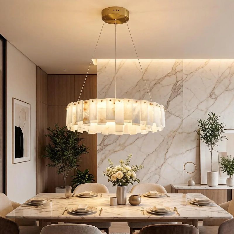 Spanish Alabaster Chandelier View 5 | Natural Spanish Alabaster Onyx Ring Chandelier | Modern Luxury Lighting | JINSHE | JINSHE