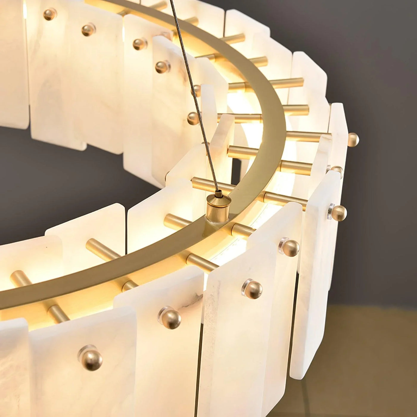 Spanish Alabaster Chandelier View 10 | Natural Spanish Alabaster Onyx Ring Chandelier | Modern Luxury Lighting | JINSHE | JINSHE