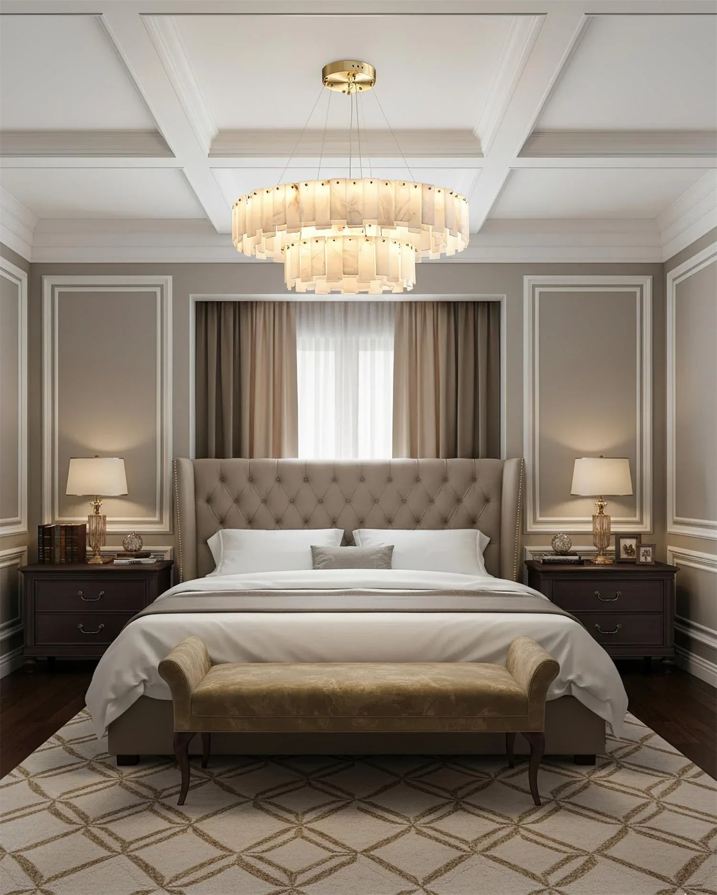 JINSHE Natural Spanish Alabaster Onyx Ring Double Chandelier | Modern Luxury Lighting Chandelier - product image