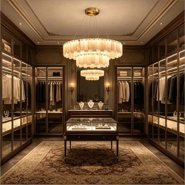 Natural Spanish Alabaster Onyx Ring Double Chandelier | Modern Luxury Lighting | JINSHE