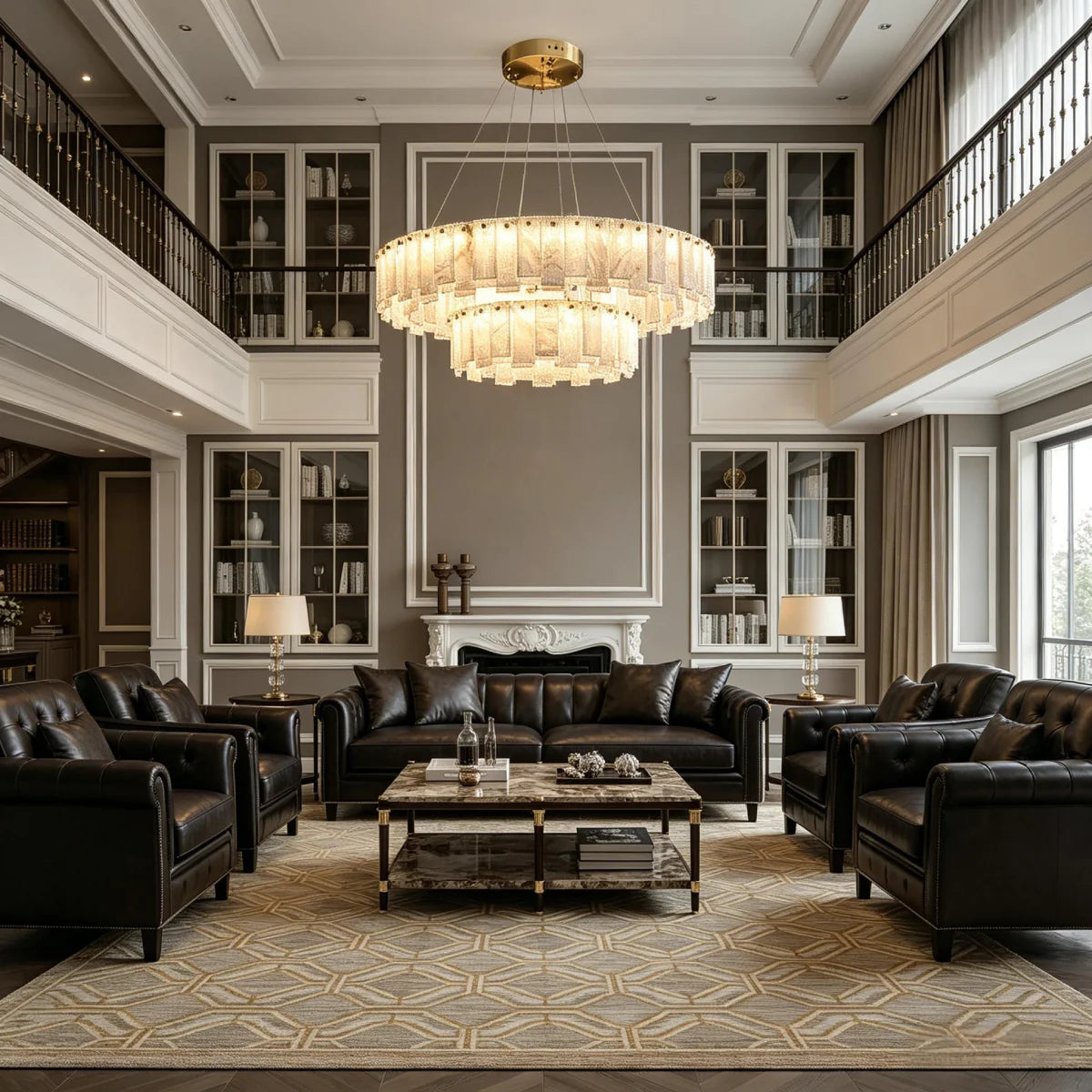 JINSHE Natural Spanish Alabaster Onyx Ring Double Chandelier | Modern Luxury Lighting Chandelier - room scene