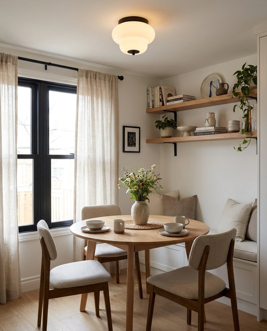 Opaque Curated Mouth-Blown Frosted Glass Flush M – illuminated warm ambiance setting