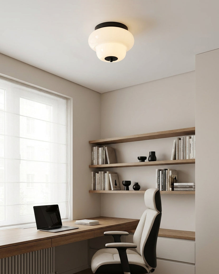 Opaque Curated Mouth-Blown Frosted Glass Flush M installed in residential dining space