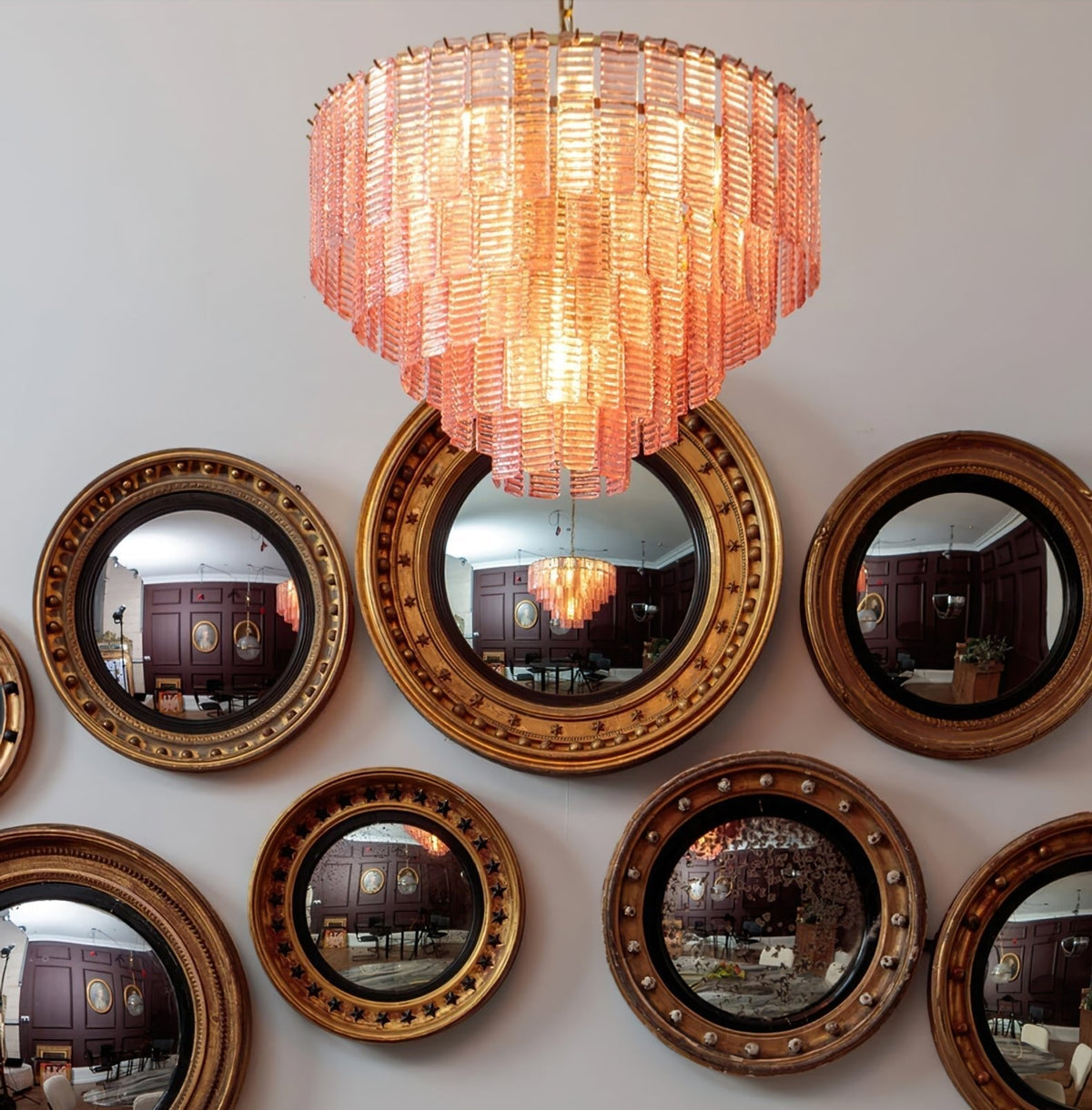 Opalora Pink Glass Curated Mouth-Blown Frosted G – full fixture elevation view
