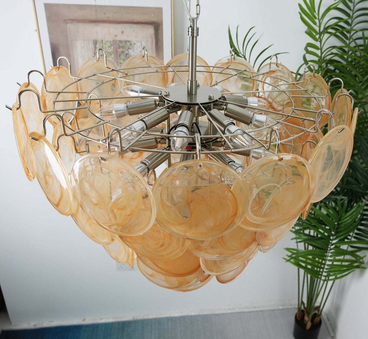Orange Glass Disc Chandelier – Ambient Illumination in Luxury Interior Setting View 10