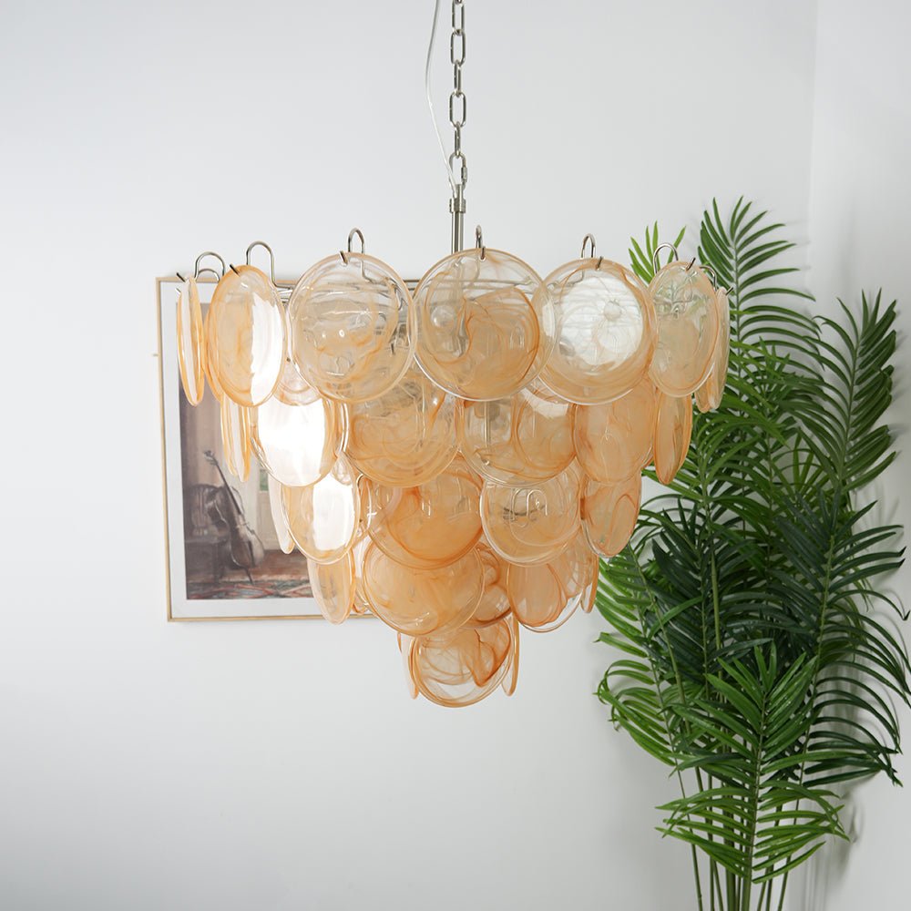 Orange Glass Disc Chandelier – Ambient Illumination in Luxury Interior Setting View 7