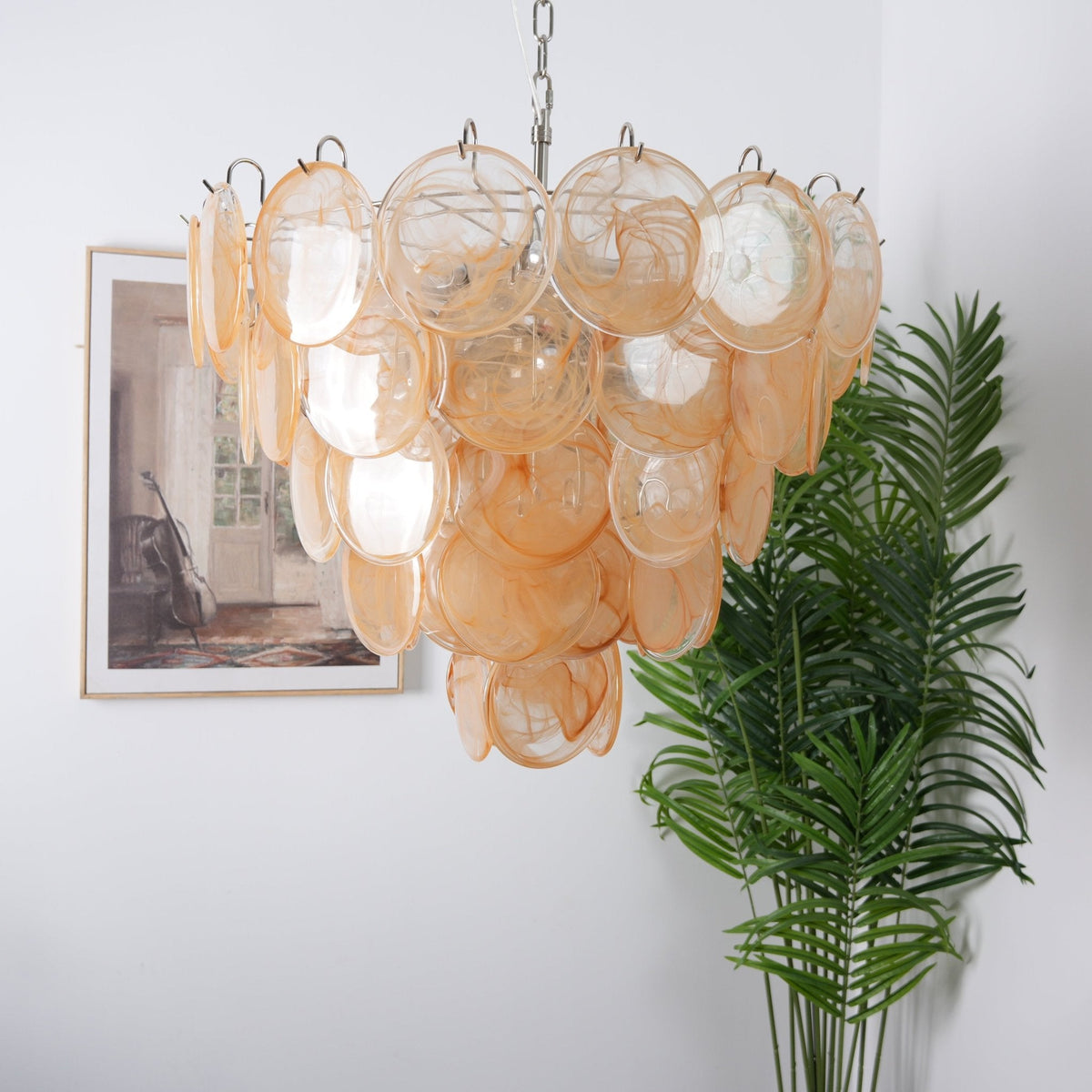 Orange Glass Disc Chandelier – Ambient Illumination in Luxury Interior Setting View 8