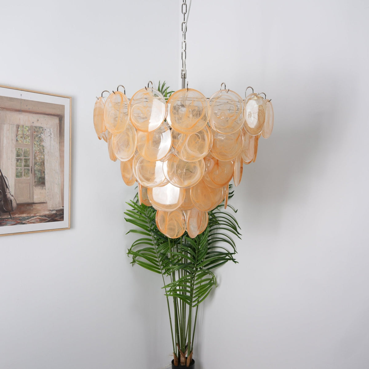 Orange Glass Disc Chandelier – Ambient Illumination in Luxury Interior Setting View 11