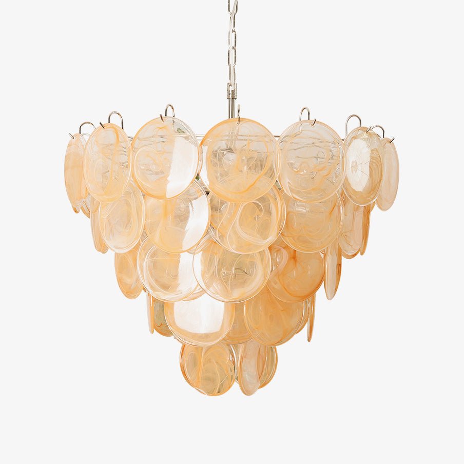 Orange Glass Disc Chandelier – Handcrafted Architectural Luxury Lighting Fixture