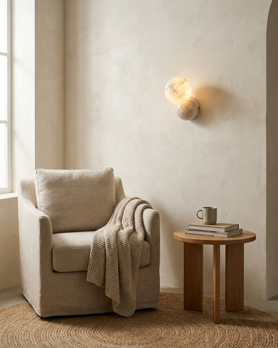 Orb Alabaster Curated Alabaster Wall Sconce – dimensional scale reference
