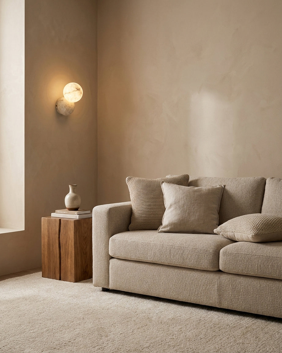 Orb Alabaster Curated Alabaster Wall Sconce – handcrafted surface texture