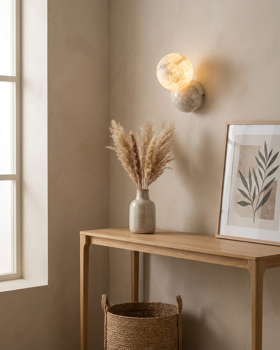 Orb Alabaster Curated Alabaster Wall Sconce – unlit natural material contrast